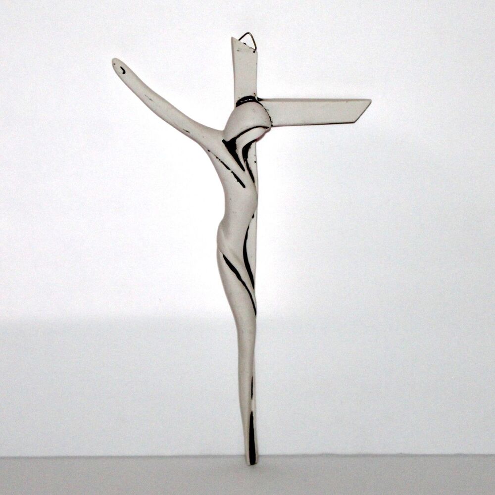 Crucifix Modern White wall hanging Jesus Cross religious art ceramic resin